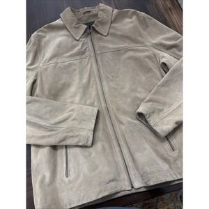 Eddie Bauer Men's Suede Leather Bomber Jacket Brown Large Tall Coat Lined